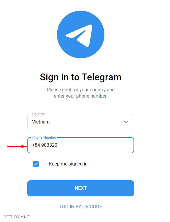 Nhập số điện thoại đăng nhập telegram